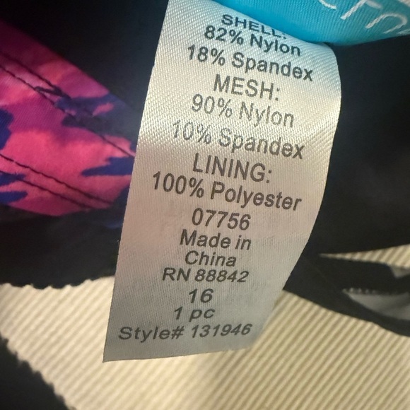 Shore Club Floral One-Piece Swimsuit Size 16 Black Pink Yellow - Picture 6 of 9